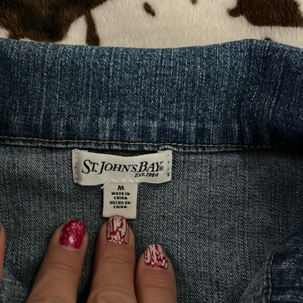 Stretch Jean Jacket M Fitted Button Front Classic… - image 3